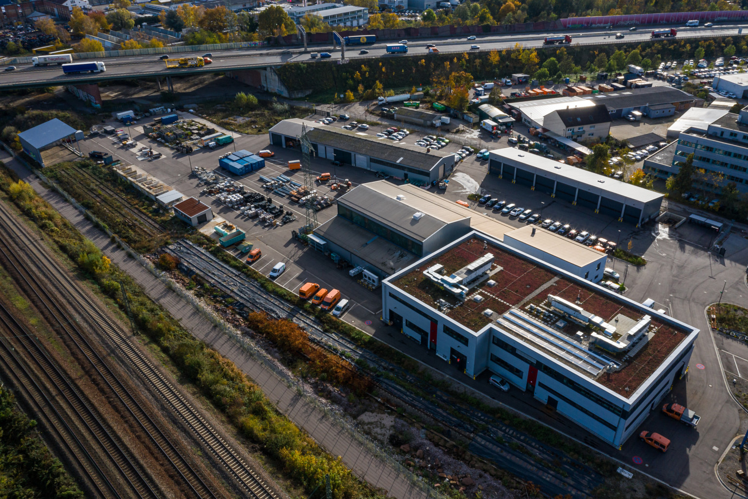 Die VBK Bahnmeisterei Maybachstrasse von oben.